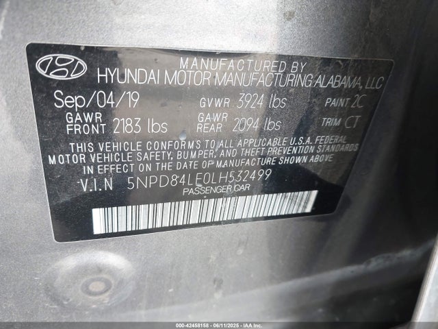 5NPD84LF0LH532499 Hyundai mpi nu