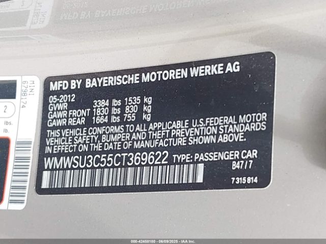 2012 MINI COOPER WMWSU3C55CT369622 Photo 8