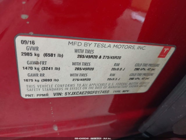 2016 TESLA MODEL X 5YJXCAE29GF017459 Photo 8