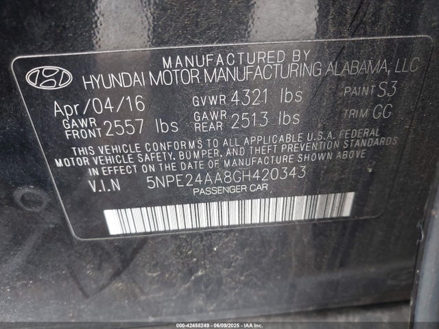 5NPE24AA8GH420343 Hyundai SONATA ECO