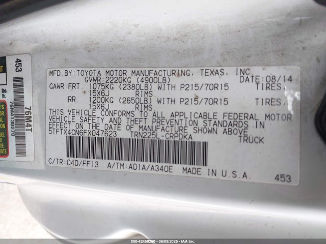Toyota 2tr-fe 2015 5TFTX4CN6FX047623 Image 9