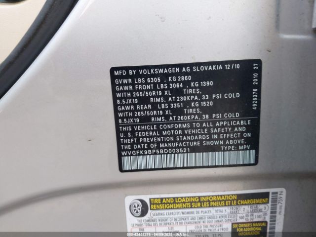 2011 VOLKSWAGEN TOUAREG WVGFK9BP5BD003521 Photo 8