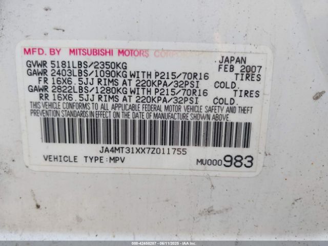 2007 MITSUBISHI OUTLANDER JA4MT31XX7Z011755 Photo 8