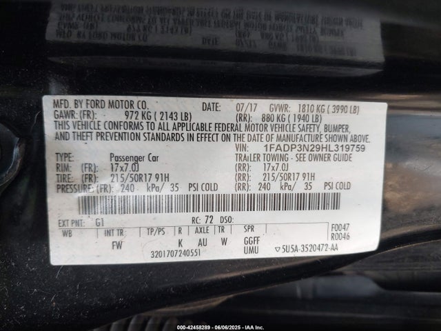 1FADP3N29HL319759 Ford 2.0l gdi