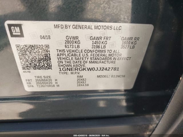 1GNERGKW0JJ242781 Chevrolet Traverse 1lt