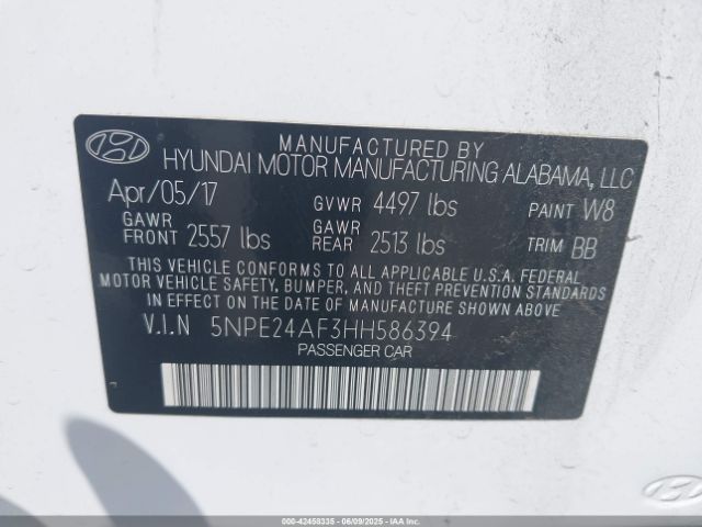 5NPE24AF3HH586394 Hyundai Sonata