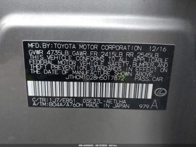 JTHCM1D28H5017872 Lexus 2gr-fse