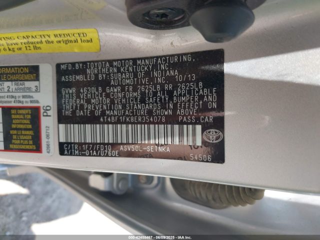 4T4BF1FK8ER354078 Toyota 2ar-fe