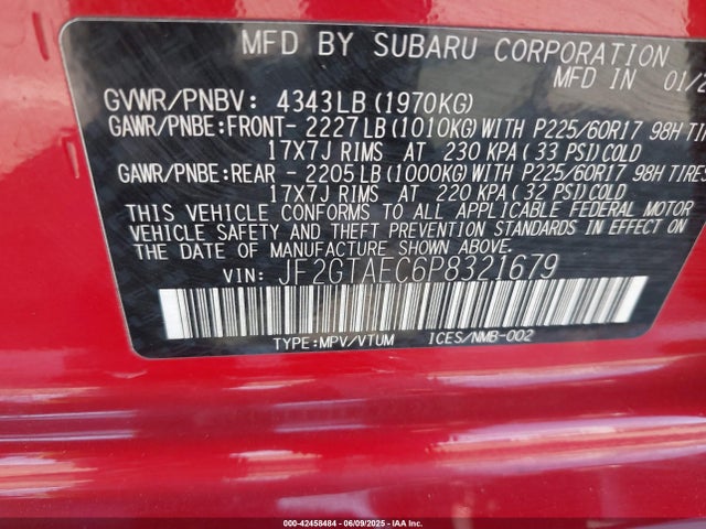 JF2GTAEC6P8321679 Subaru na