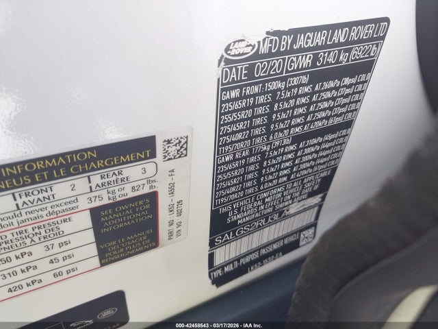 2020 LAND ROVER RANGE ROVER SALGS2RU3lA402726 Photo 8