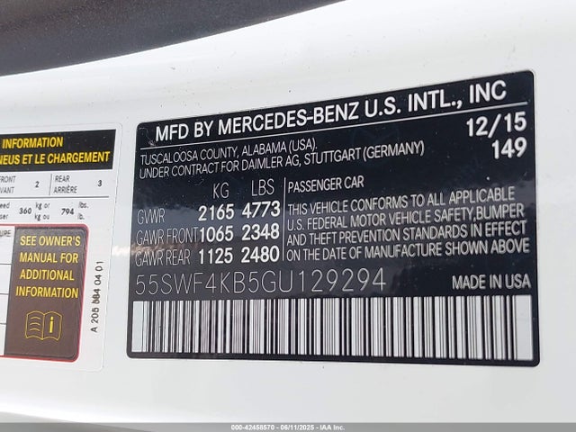 55SWF4KB5GU129294 Mercedes-Benz 2016