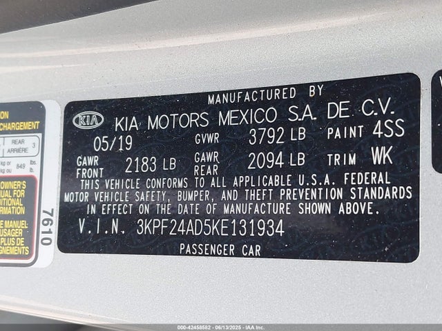 3KPF24AD5KE131934 KIA mpi nu