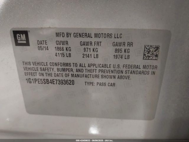 1G1PE5SB4E7393620 Chevrolet Cruze 2lt Auto