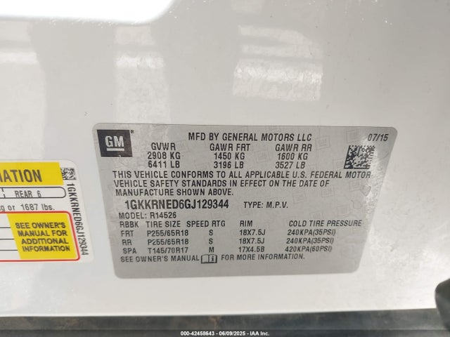 1GKKRNED6GJ129344 GMC llt - sidi, alum, 60 degrees