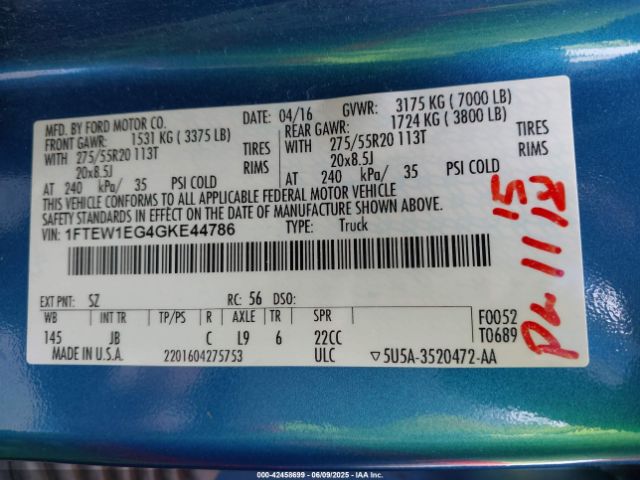1FTEW1EG4GKE44786 Ford F-150 Xlt