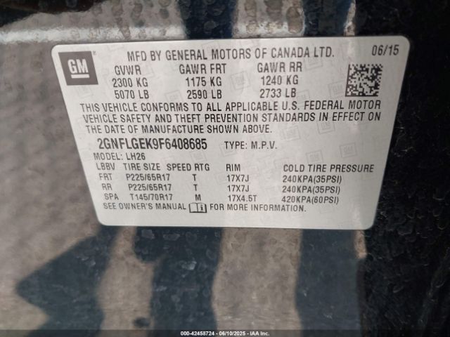 2GNFLGEK9F6408685 Chevrolet lea - flex fuel (gas/alc), aluminum, ho,