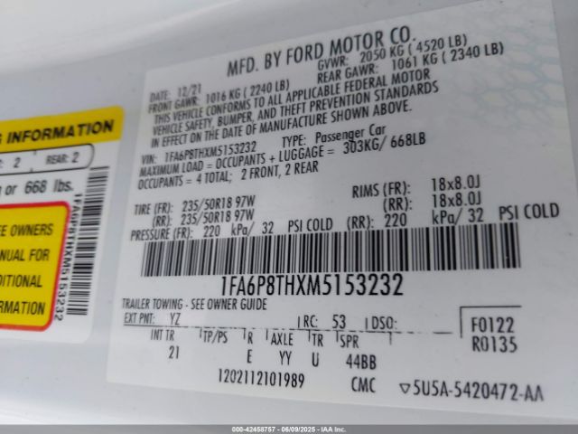 2021 FORD MUSTANG 1FA6P8THXM5153232 Photo 8