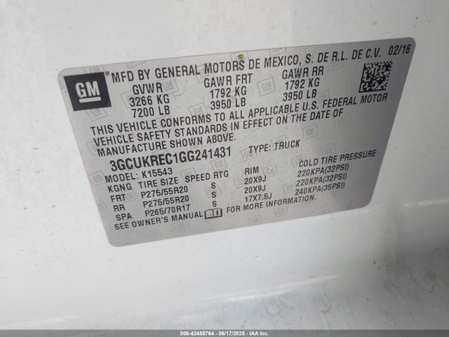 3GCUKREC1GG241431 Chevrolet l83 - sidi, vvt, afm, e85 max, aluminum