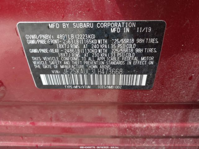 2020 SUBARU FORESTER JF2SKAUC3LH473668 Photo 8