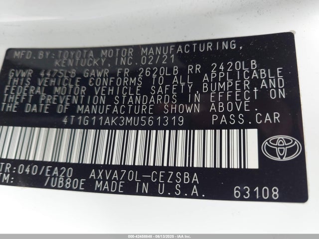 4T1G11AK3MU561319 Toyota a25a-fks