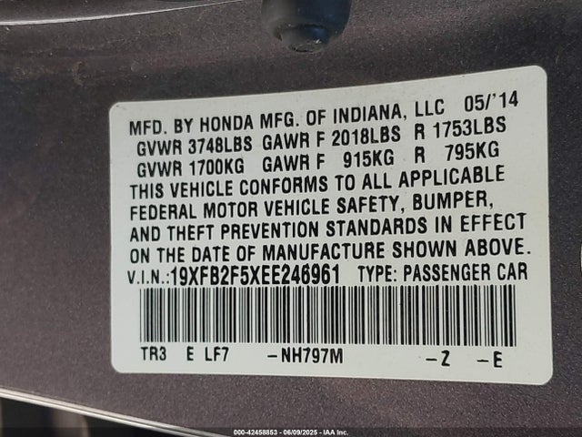 Honda r18z1 2014 19XFB2F5XEE246961 Image 9