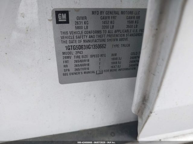 1GTG5DE39G1350662 GMC CANYON SLT