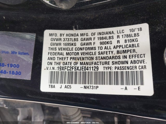 19XFC2F5XJE041129 Honda k20c2