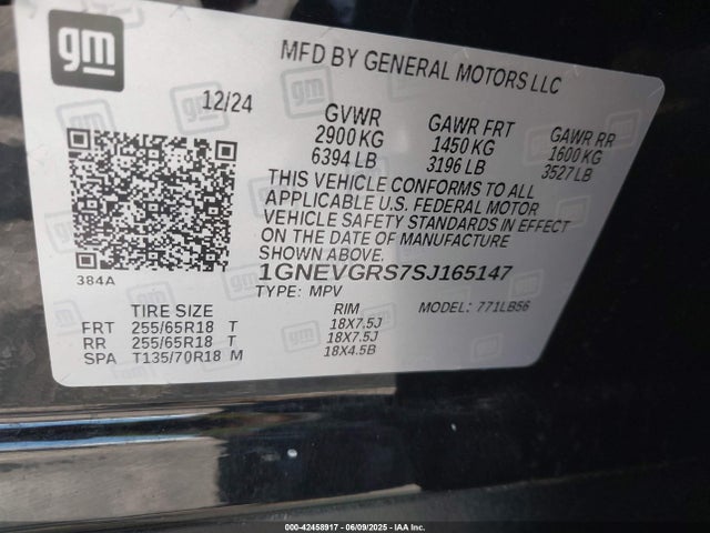 1GNEVGRS7SJ165147 Chevrolet Traverse Awd Lt