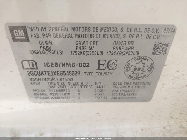 3GCUKTEJXEG548539 Chevrolet l86 - vvt, afm, e85 max, aluminum