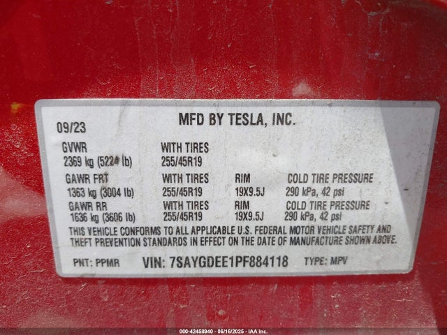 2023 TESLA MODEL Y 7SAYGDEE1PF884118 Photo 8