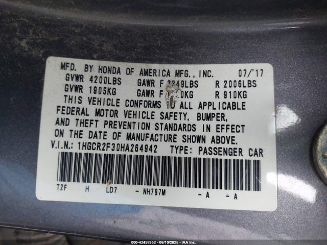 1HGCR2F30HA264942 Honda k24w1