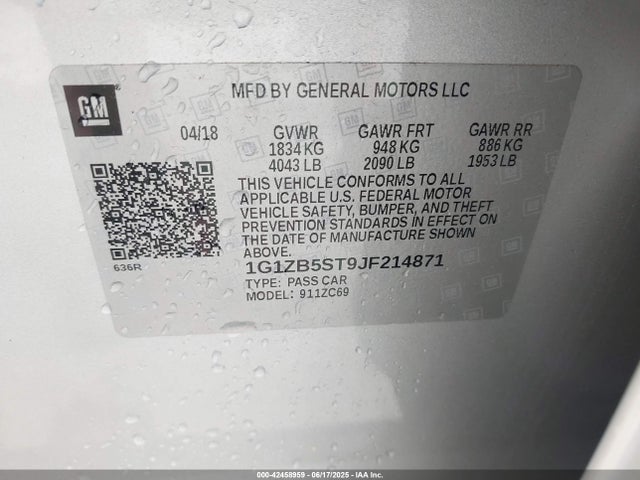 1G1ZB5ST9JF214871 Chevrolet lfv - direct injection, variable valve timing, gen 1