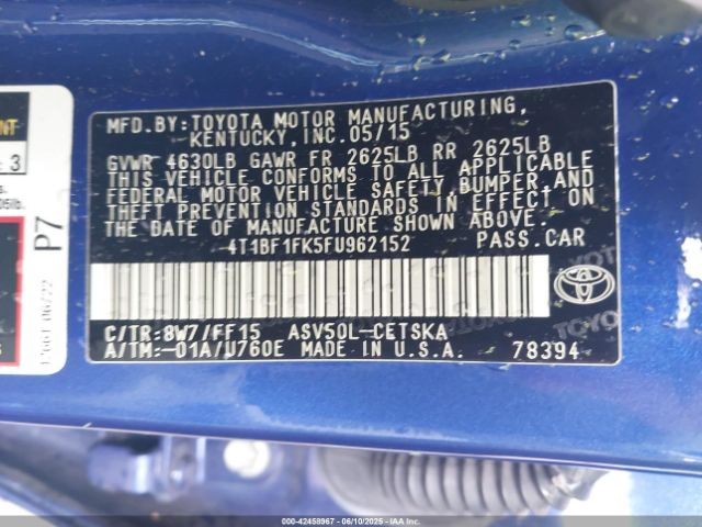 2015 TOYOTA CAMRY 4T1BF1FK5FU962152 Photo 8