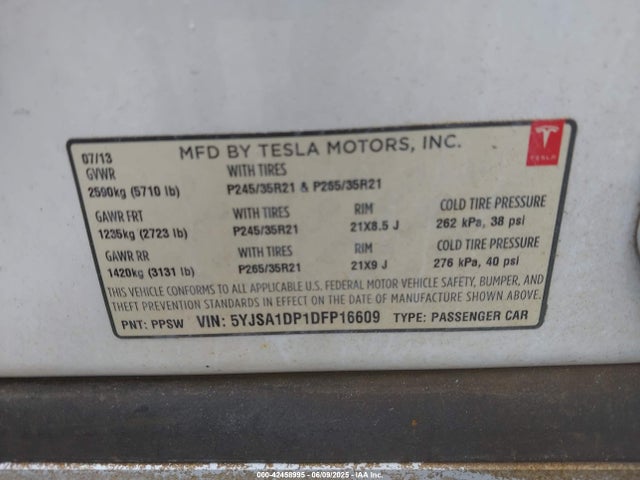 2013 TESLA MODEL S 5YJSA1DP1DFP16609 Photo 8