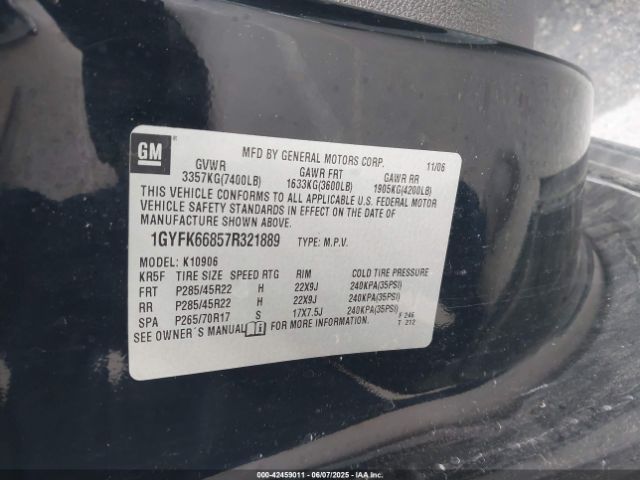 2007 CADILLAC ESCALADE ESV 1GYFK66857R321889 Photo 8