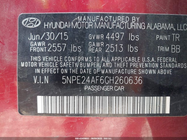 5NPE24AF6GH260636 Hyundai dohc gdi theta-ii