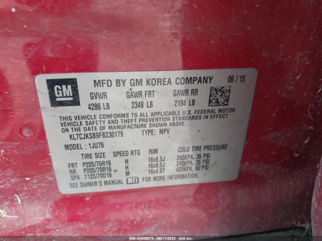 KL7CJKSB9FB230179 Chevrolet Trax 1ls
