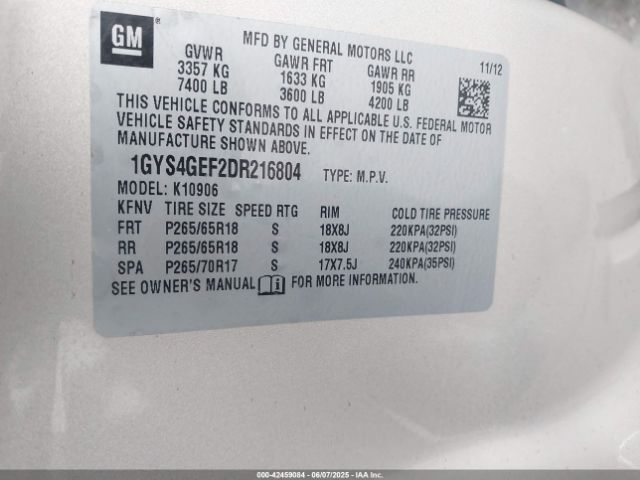 2013 CADILLAC ESCALADE ESV 1GYS4GEF2DR216804 Photo 8