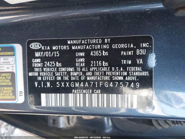 5XXGM4A71FG475749 KIA dohc gdi theta ii