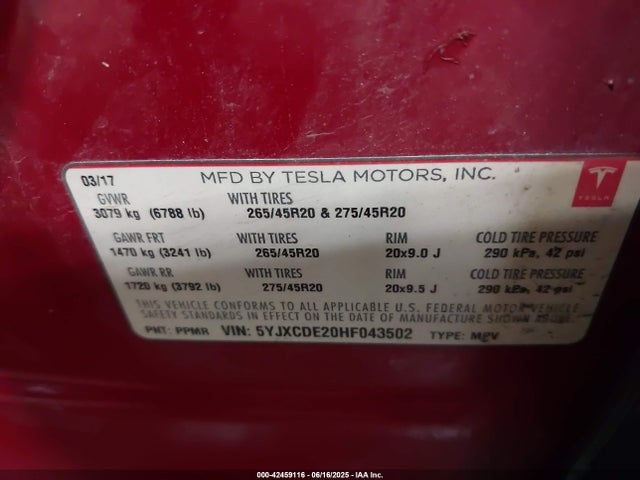 2017 TESLA MODEL X 5YJXCDE20HF043502 Photo 8