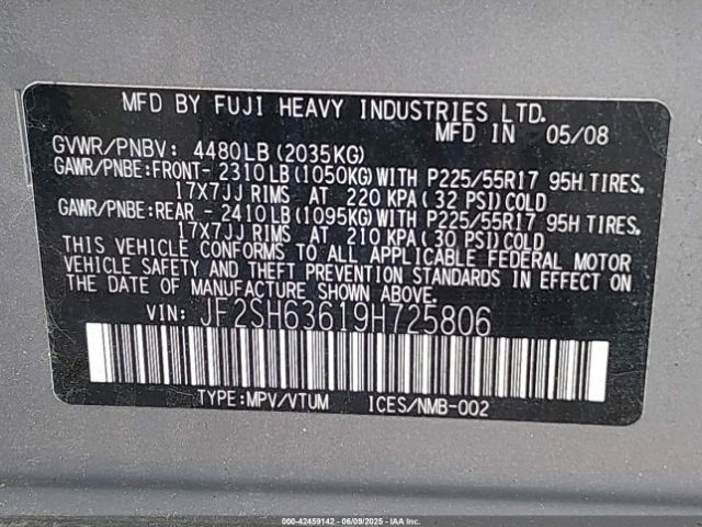 2009 SUBARU FORESTER JF2SH63619H725806 Photo 8