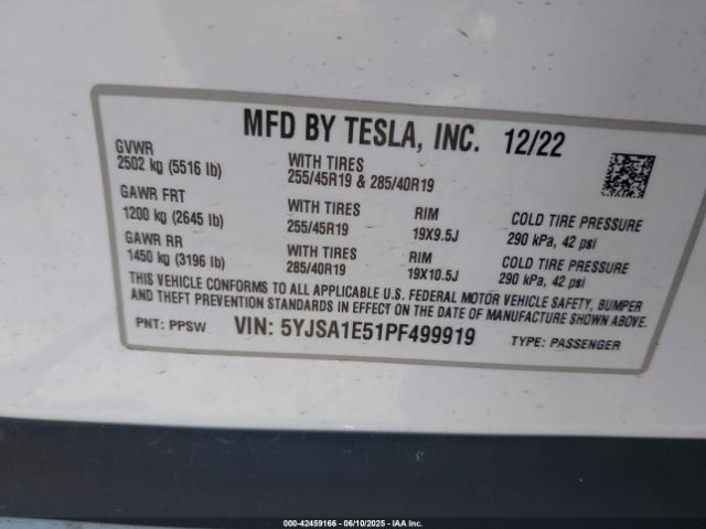 2023 TESLA MODEL S 5YJSA1E51PF499919 Photo 8