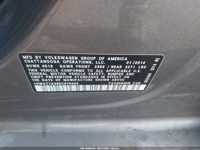 1VWAT7A36EC070330 Volkswagen Passat 1.8t Wolfsburg Edition