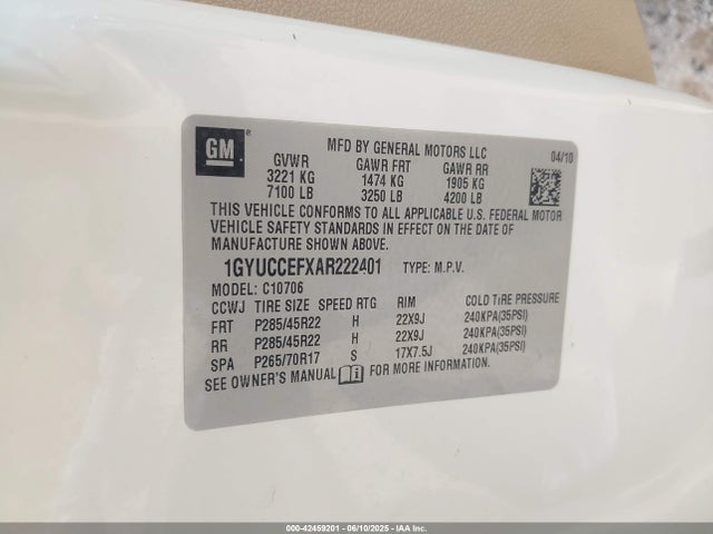 2010 CADILLAC ESCALADE 1GYUCCEFXAR222401 Photo 8