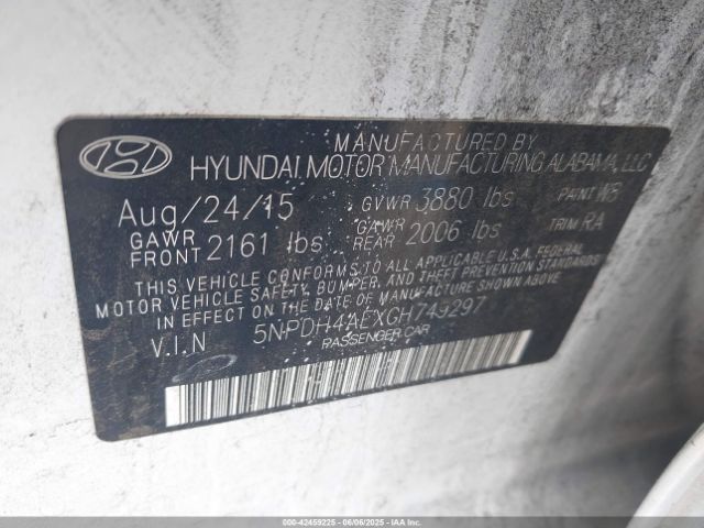 5NPDH4AEXGH749297 Hyundai ELANTRA SE
