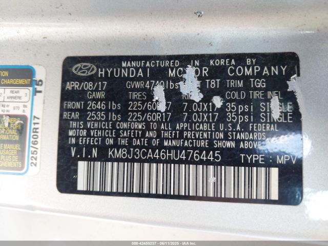 KM8J3CA46HU476445 Hyundai TUCSON SE