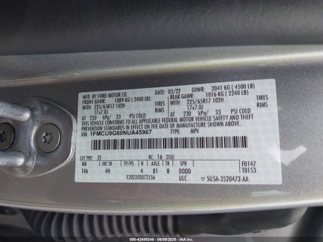 2022 FORD ESCAPE 1FMCU9G60NUA45967 Photo 8