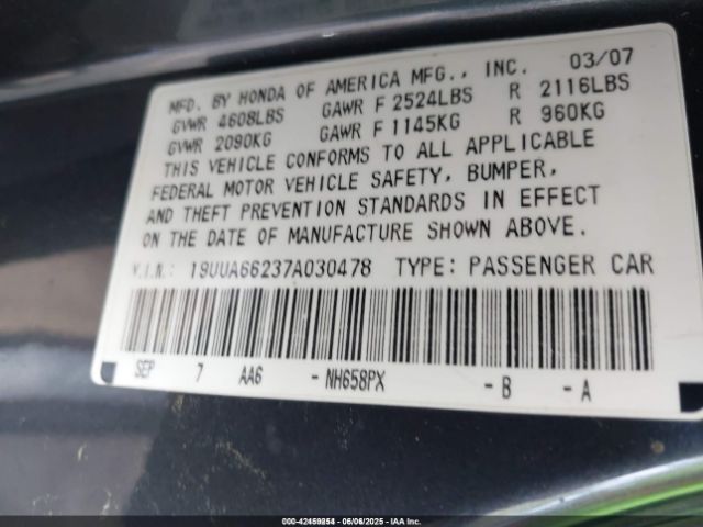 2007 ACURA TL 19UUA66237A030478 Photo 8