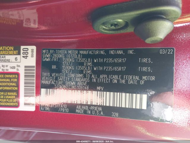 2022 TOYOTA SIENNA 5TDKRKEC3NS109148 Photo 8
