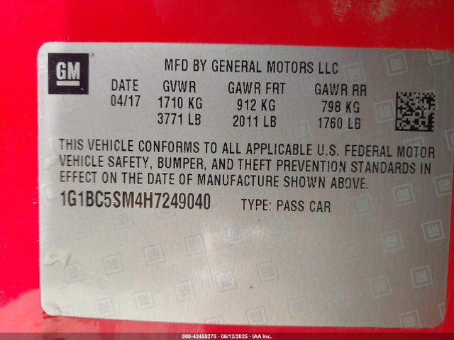 1G1BC5SM4H7249040 Chevrolet le2 -di: direct injection, vvt: variable valve timing, gen, alum